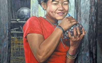 Smiling Girl with Grapes – Than Myint Aung
