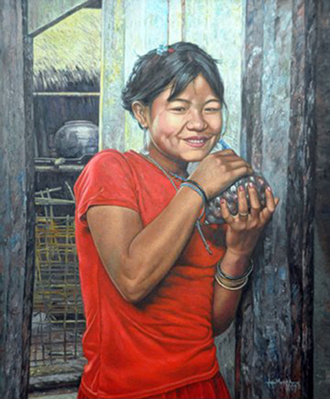 Smiling Girl with Grapes